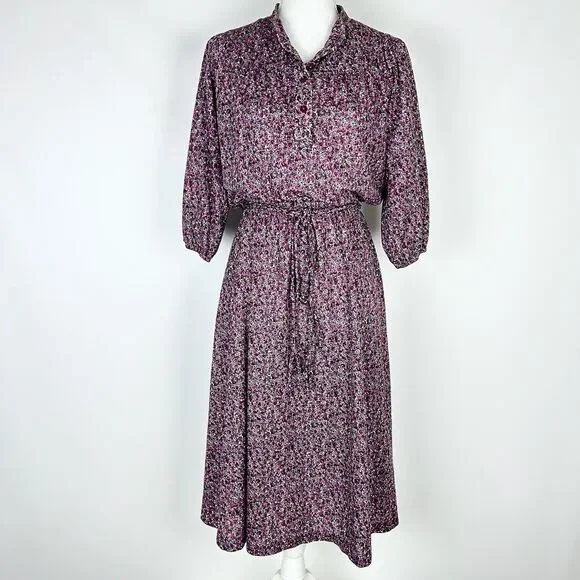 Ms. Sugar Dresses | Vintage 70s Ms. Sugar Burgundy Pink Ditsy Floral Midi Dress Secretary Small | Color: Purple | Size: S | Shop1219'S Closet
